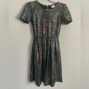 Lularoe Elegant Unicorn Amelia Dress Oil Slick Rainbow Mermaid Metallic